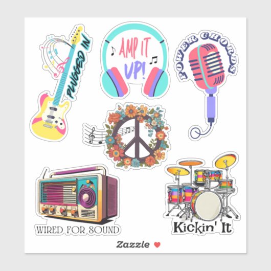 Retro Music Collection Waterproof Aufkleber (Blatt)
