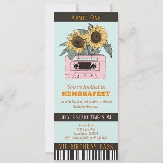 Retro Music Festival Dance Party Ticket Zum Geburt (Vorderseite)