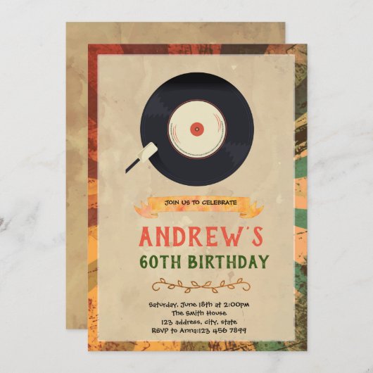 Retro Music Geburtstagsfeier Einladung (Vorne/Hinten)