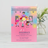 Retro Music Girls Band Birthday Party Einladung (Stehend Vorderseite)