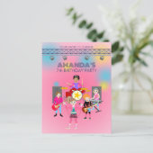 Retro Music Girls Band Birthday Party Einladungspostkarte (Stehend Vorderseite)
