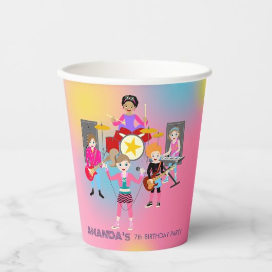 Retro Music Girls Band Birthday Party Pappbecher (Vorderseite)