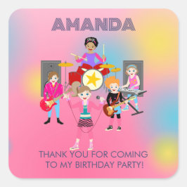 Retro Music Girls Band Birthday Party Quadratischer Aufkleber
