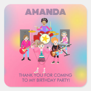 Retro Music Girls Band Birthday Party Quadratischer Aufkleber