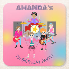 Retro Music Girls Band Birthday Party Rechteckiger Pappuntersetzer