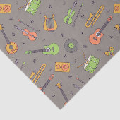 Retro Music Instrument Thema Muster Brown Seidenpapier (Ausschnitt)