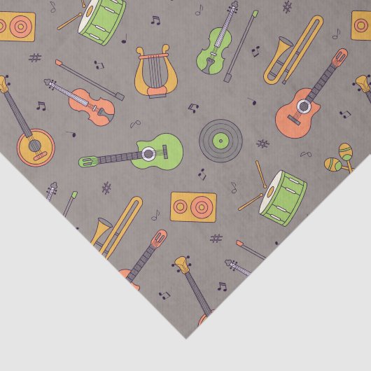 Retro Music Instrument Thema Muster Brown Seidenpapier (Ausschnitt)