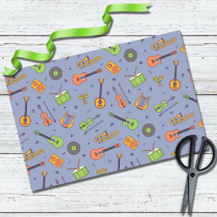 Retro Music Instrument Themes Muster Lila Seidenpapier