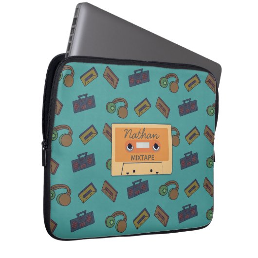 Retro Music Pattern Personalisiertes Mixtape Laptopschutzhülle (Vorne Rechts)