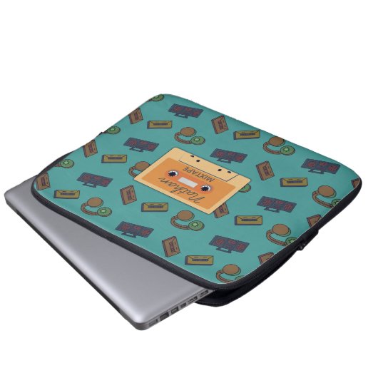 Retro Music Pattern Personalisiertes Mixtape Laptopschutzhülle (Vorne Knopf)