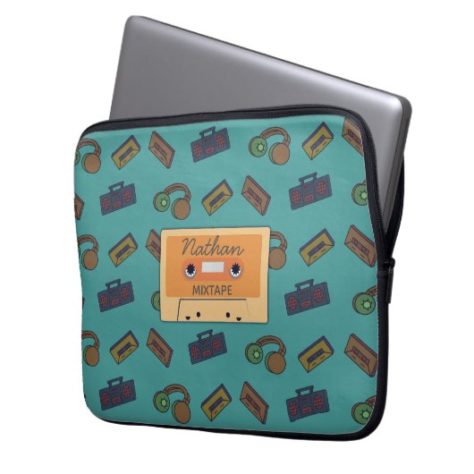 Retro Music Pattern Personalisiertes Mixtape Laptopschutzhülle (Vorderseite Links)