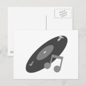 Retro Music Record & Note Grau Postkarte (Vorne/Hinten)