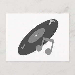 Retro Music Record & Note Grau Postkarte
