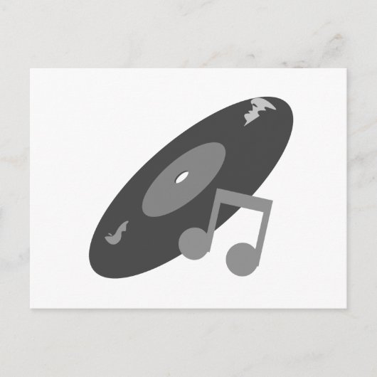 Retro Music Record & Note Grau Postkarte (Vorderseite)