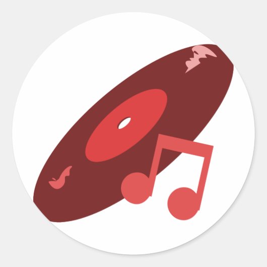 Retro Music Record & Note Red Runder Aufkleber (Vorderseite)