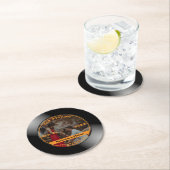 Retro Music Vinyl Record Foto Wedding Runder Pappuntersetzer (Vor Ort)