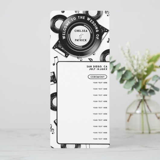 Retro Music Vinyl Wedding Zeremony Party Program (Stehend Vorderseite)
