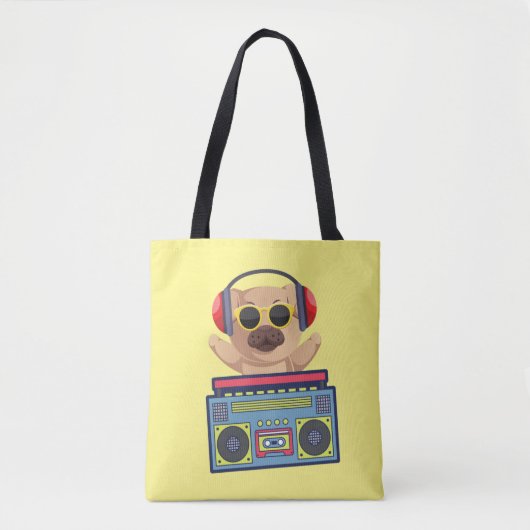 RETRO MUSICAL MOPS AND CASSETTE PLAYER TASCHE (Vorderseite)