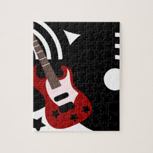 Retro Musical Rock Red Stars Gitarre Puzzle