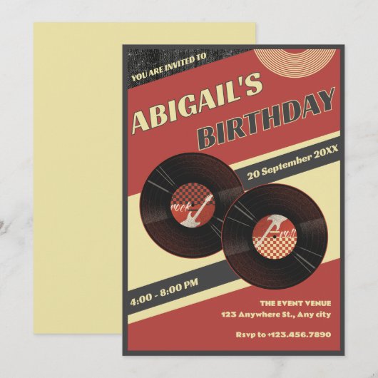 Retro-Musik Einladung (Vorne/Hinten)