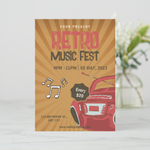 Retro-Musik-Fest-Flugblatt, Retro-Musik-Party-Einl Einladung