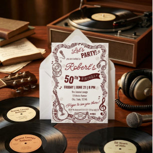 Retro-Musik-Geburtstagsfeier-Vinyl-Einladung Einladung