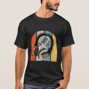 Retro-Musik-Thema Vintage-Kopfhörer Mikrofon Po T-Shirt