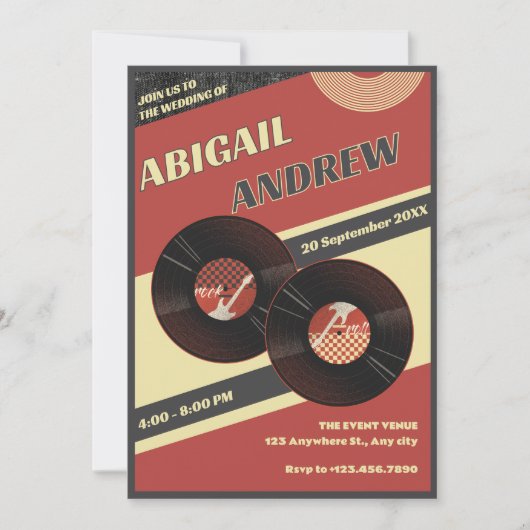 Retro-Musikhochzeit Einladung (Vorderseite)