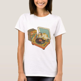 Retro-Musikliebhaber-Katze auf Vintage-Plattenspie T-Shirt