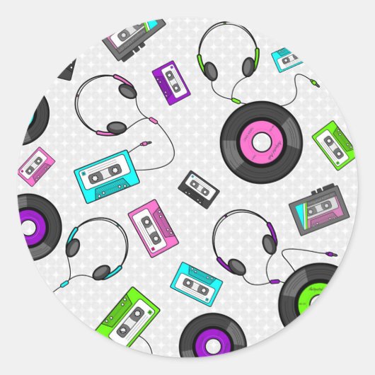 Retro-Musikmuster Runder Aufkleber (Vorderseite)