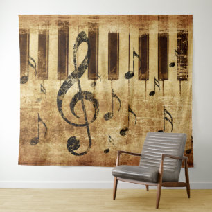 Retro-Musiknoten und Klavier Wandteppich