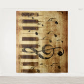 Retro-Musiknoten und Klavier Wandteppich (Vorderseite)