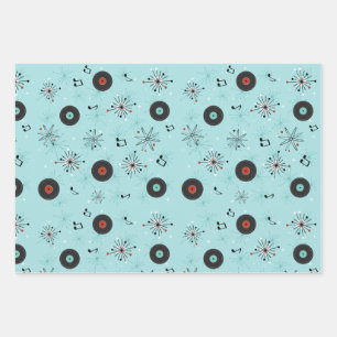 Retro-Musikplatten aus den 1950er Jahren Geschenkpapier Set