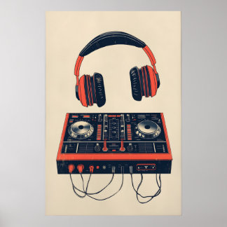 Retro-Musikposter DJ-Mixer und Kopfhörer Druck Poster