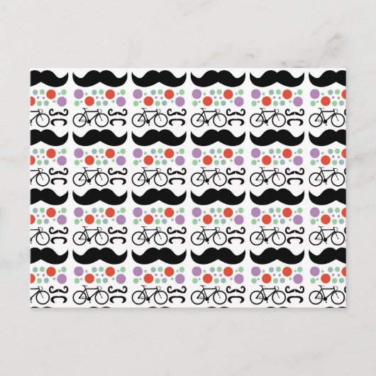 Retro Mustache Bike Pattern Postkarte (Vorderseite)