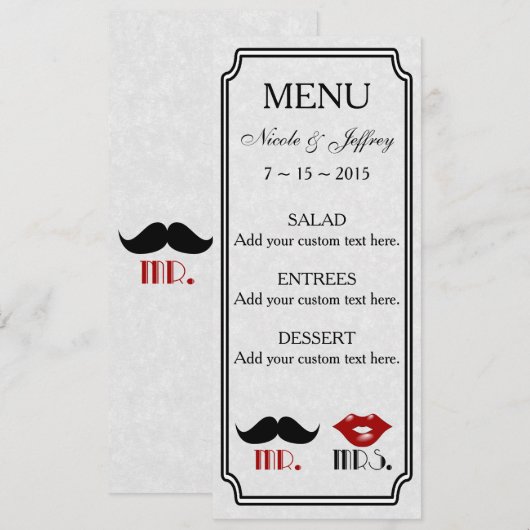 Retro Mustache Custom Wedding Menü Menükarte (Vorne/Hinten)