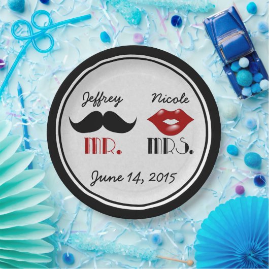 Retro Mustache Custom Wedding Pappteller (Party)