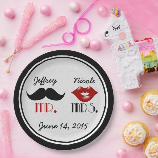 Retro Mustache Custom Wedding Pappteller (Party)