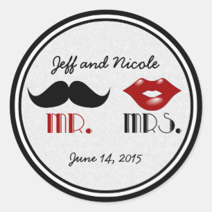 Retro Mustache Custom Wedding Runder Aufkleber