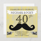 Retro Mustache Men's B'day Bachelor Einladung (Vorne/Hinten)