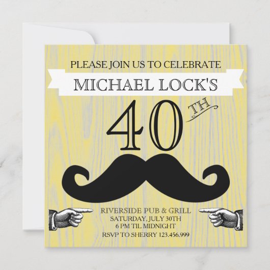 Retro Mustache Men's B'day Bachelor Einladung (Vorderseite)