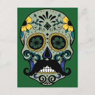 Retro Mustache Sugar Skull Postkarte