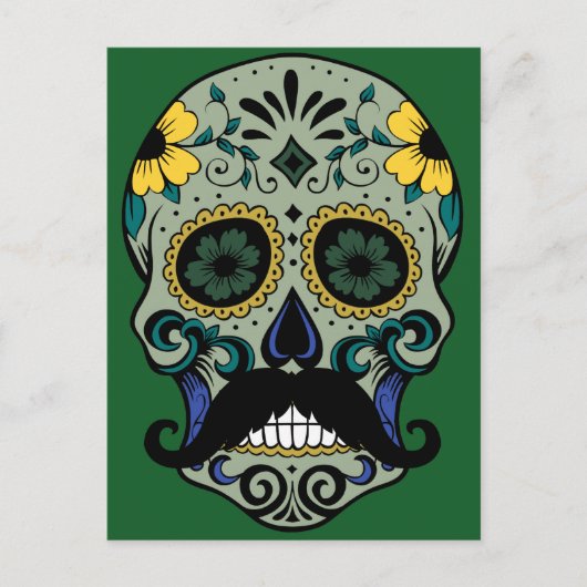 Retro Mustache Sugar Skull Postkarte (Vorderseite)