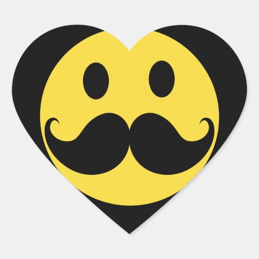 Retro Mustache Yellow Face Herz-Aufkleber (Vorderseite)