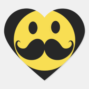 Retro Mustache Yellow Face Herz-Aufkleber