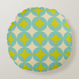 Retro Mustard and Teal Geometric Circle Pattern Rundes Kissen