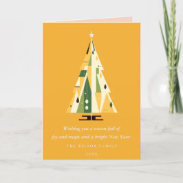 Retro Mustard Green Christmas Tree Business Logo Feiertagskarte