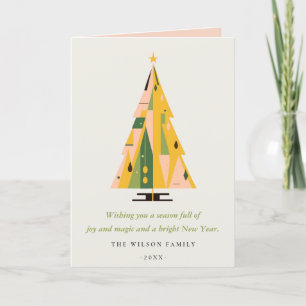 Retro Mustard Green Christmas Tree Business-Logo Feiertagskarte