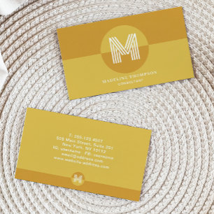 Retro Mustard Yellow Geometric Modern Monogram Visitenkarte