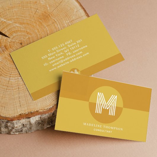 Retro Mustard Yellow Geometric Modern Monogram Visitenkarte